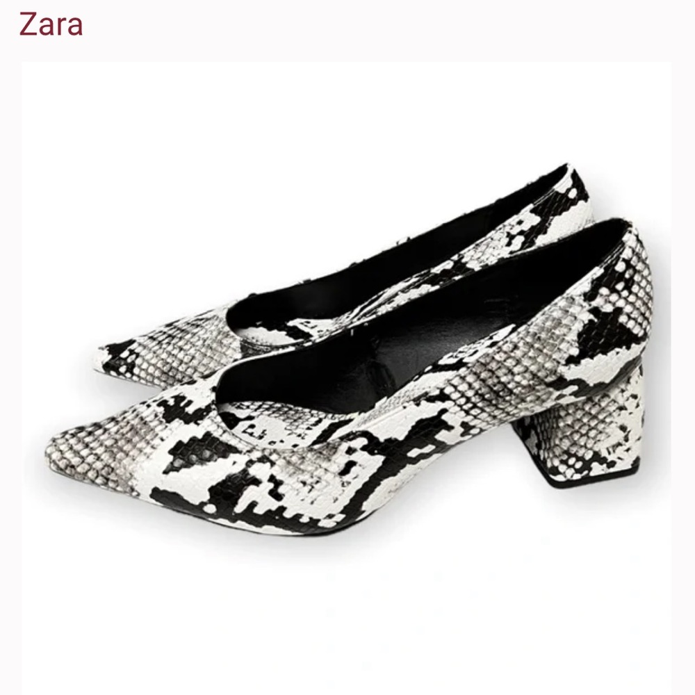 Zara woman’s black and white pumps heel shoes